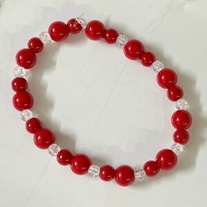 Natural Energy Bracelet – Coral & Clear Crystal for Confidence & Calm